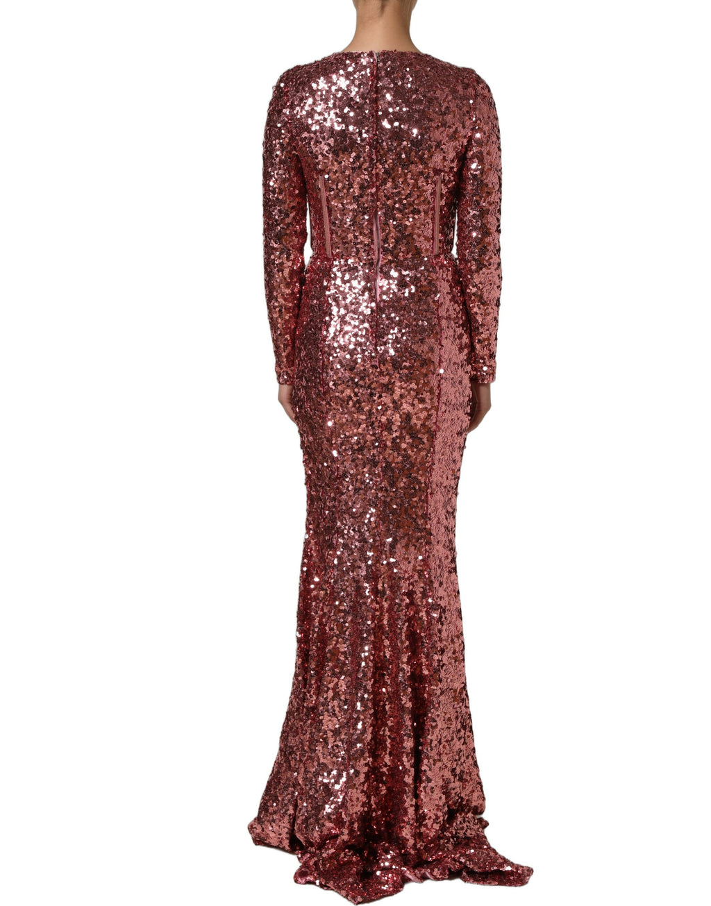 Dolce & Gabbana Langes pinkfarbenes Pailletten-Abendkleid mit Korsett-Detailing