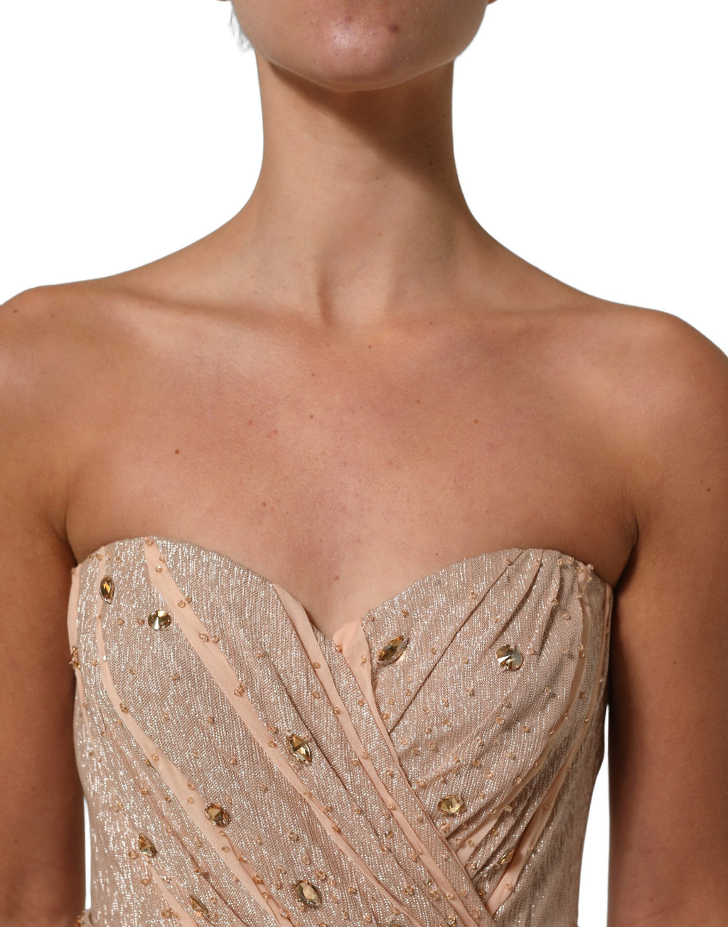 Dolce & Gabbana Nude-farbene trägerlose Abendrobe mit Verzierungen