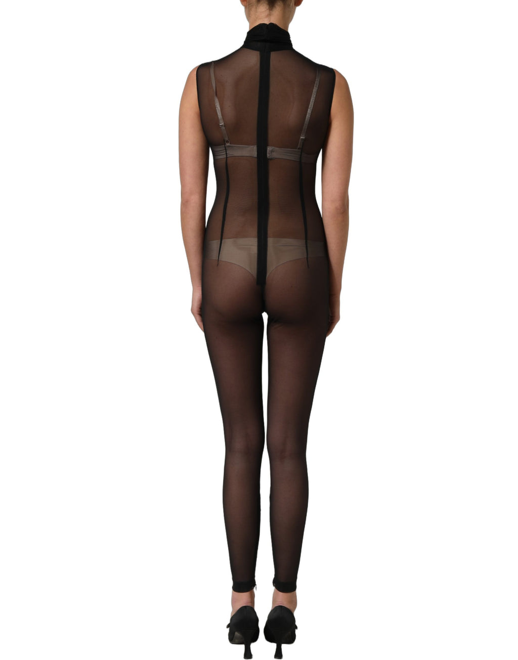 Dolce & Gabbana Schwarzer transparenter Mesh-Jumpsuit mit Rollkragen