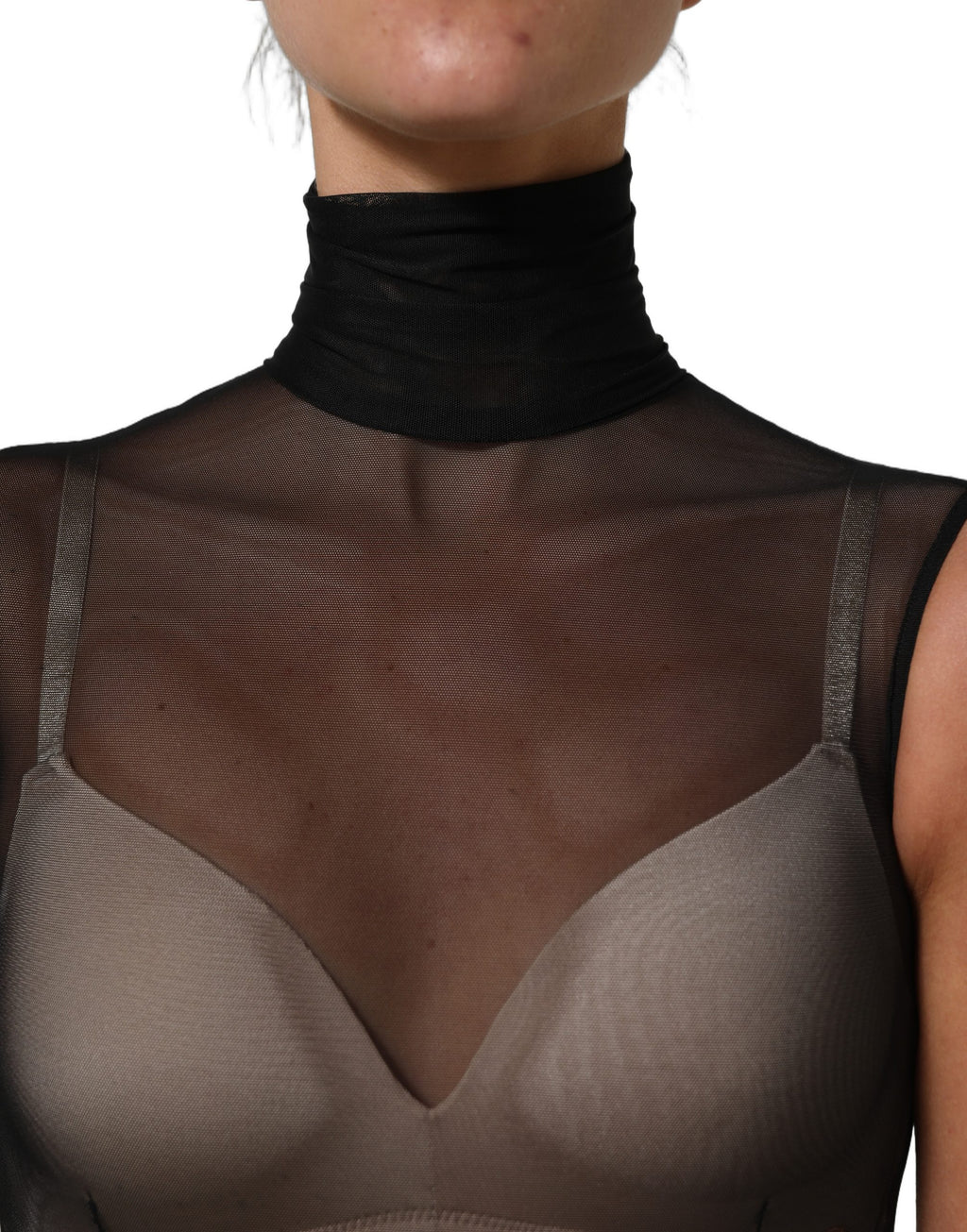 Dolce & Gabbana Schwarzer transparenter Mesh-Jumpsuit mit Rollkragen