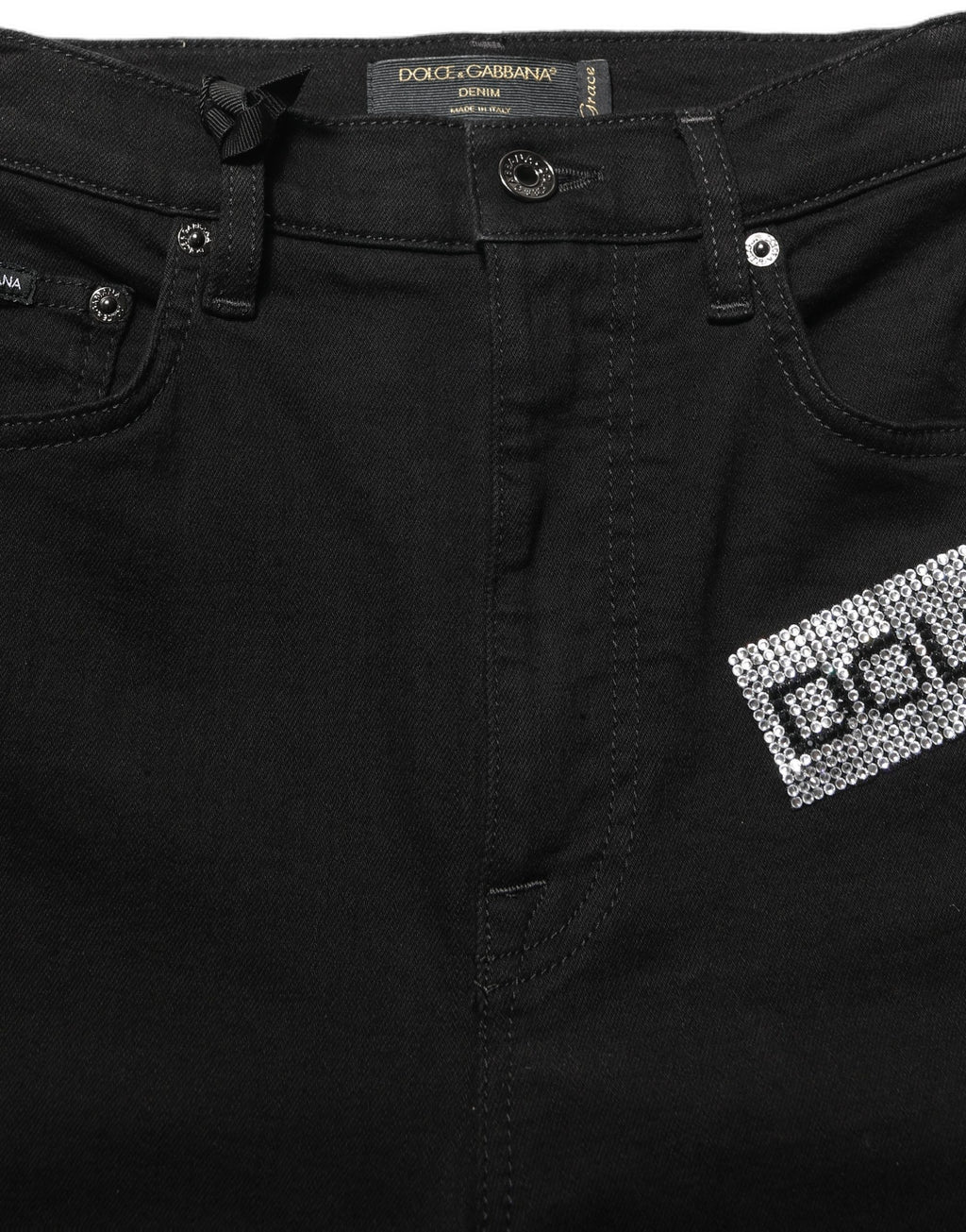 Dolce & Gabbana Schwarze Grace Jeans mit Strasssteinen und hoher Taille