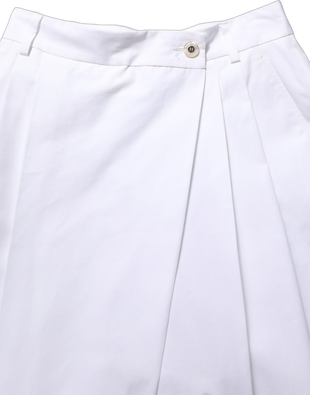 Dolce & Gabbana Weiße Baumwollhose mit hoher Taille, Falten und weitem Bein