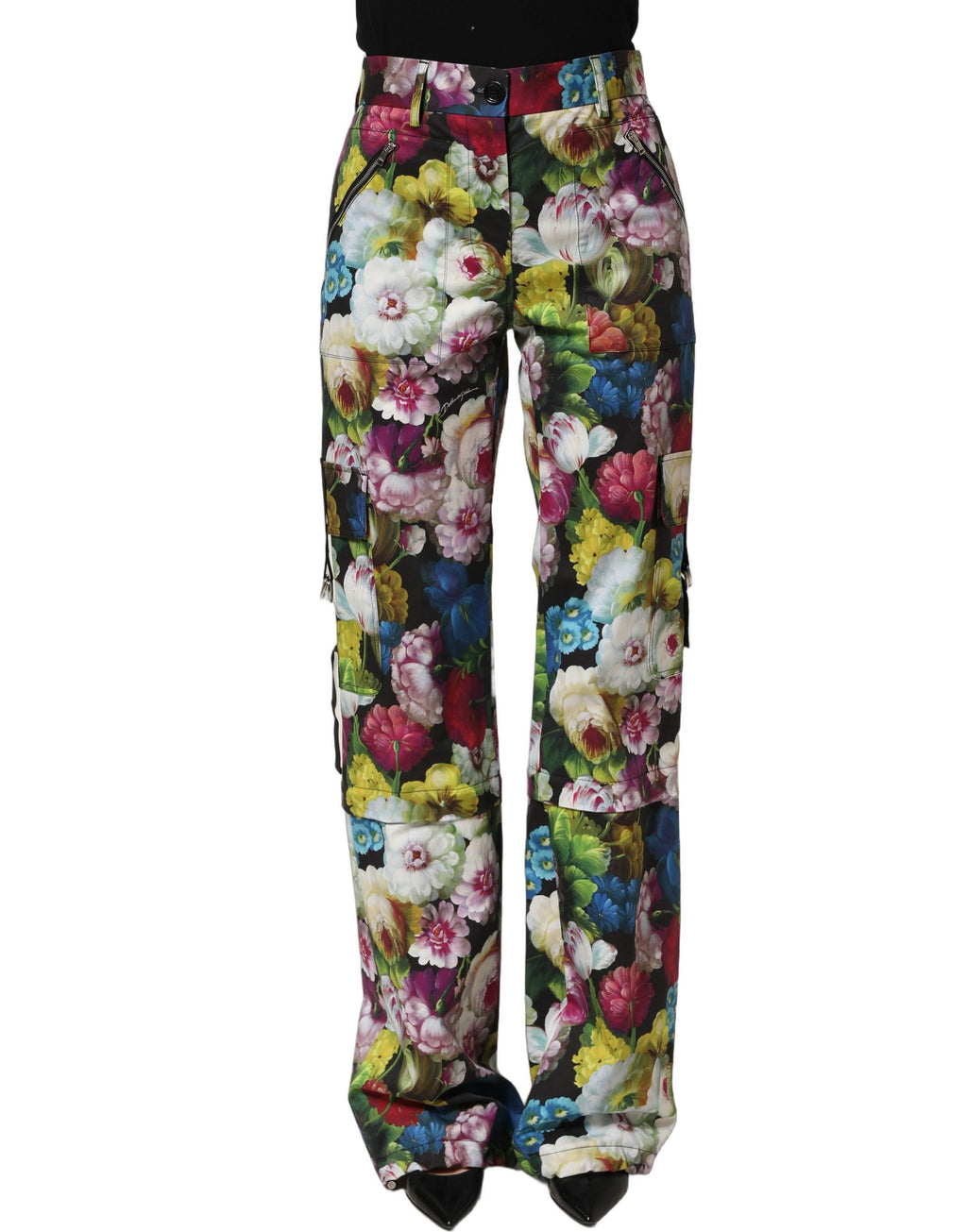 Dolce & Gabbana Mehrfarbige Blumenhose mit hoher Taille und weitem Bein