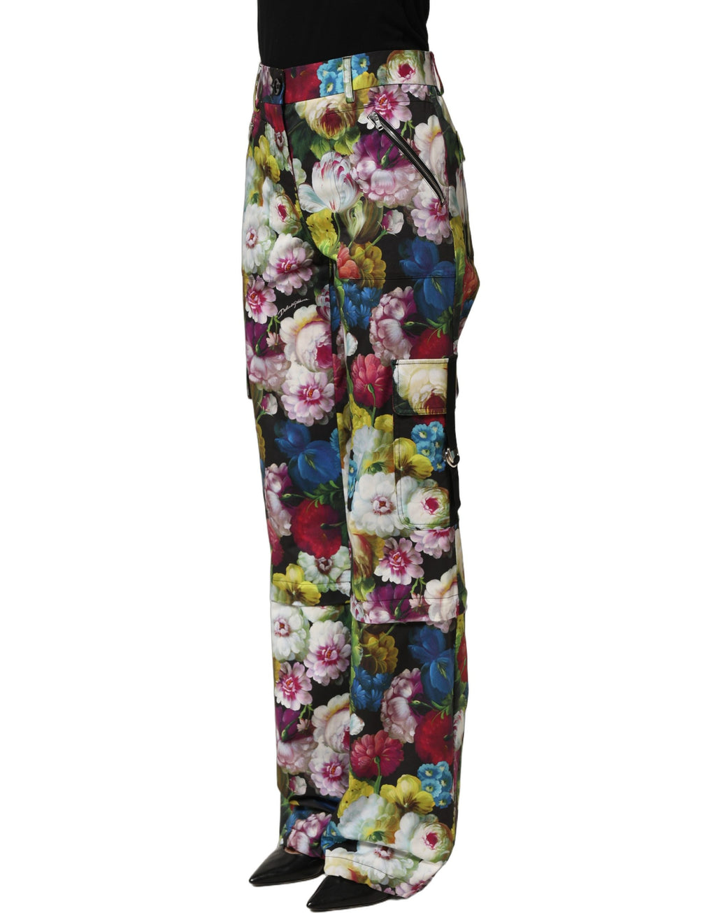 Dolce & Gabbana Mehrfarbige Blumenhose mit hoher Taille und weitem Bein
