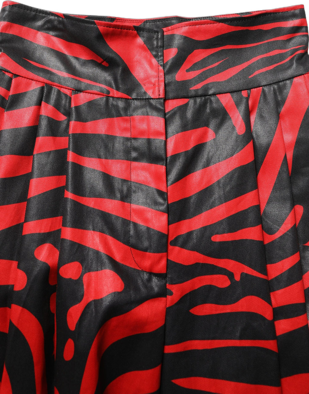 Dolce & Gabbana Rote und schwarze Zebra-Print-Hose aus Baumwolle mit hoher Taille