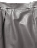 Dolce & Gabbana Grauer Bleistiftrock aus Leder mit hoher Taille und Midi-Länge