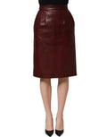 Dolce & Gabbana Bleistift-Midi-Rock aus burgunderfarbenem Leder mit hoher Taille