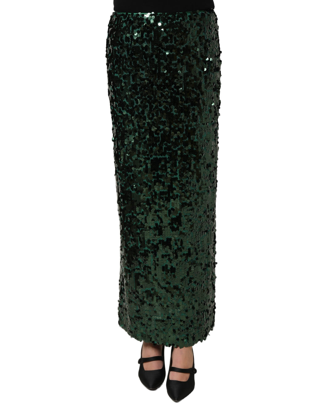 Dolce & Gabbana Grüner Pailletten-Bleistiftrock mit hoher Taille und Midi-Länge