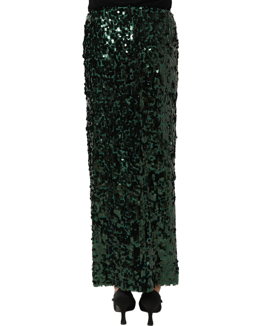Dolce & Gabbana Grüner Pailletten-Bleistiftrock mit hoher Taille und Midi-Länge