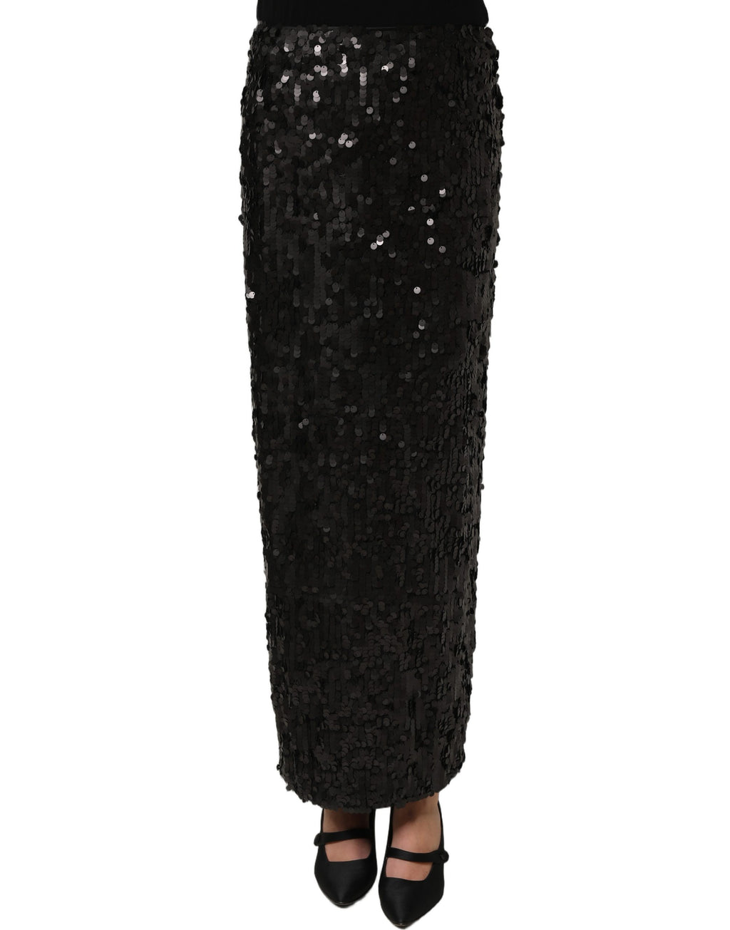 Dolce & Gabbana Schwarzer Pailletten-Bleistiftrock mit hoher Taille und Midi-Länge