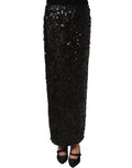 Dolce & Gabbana Schwarzer Pailletten-Bleistiftrock mit hoher Taille und Midi-Länge