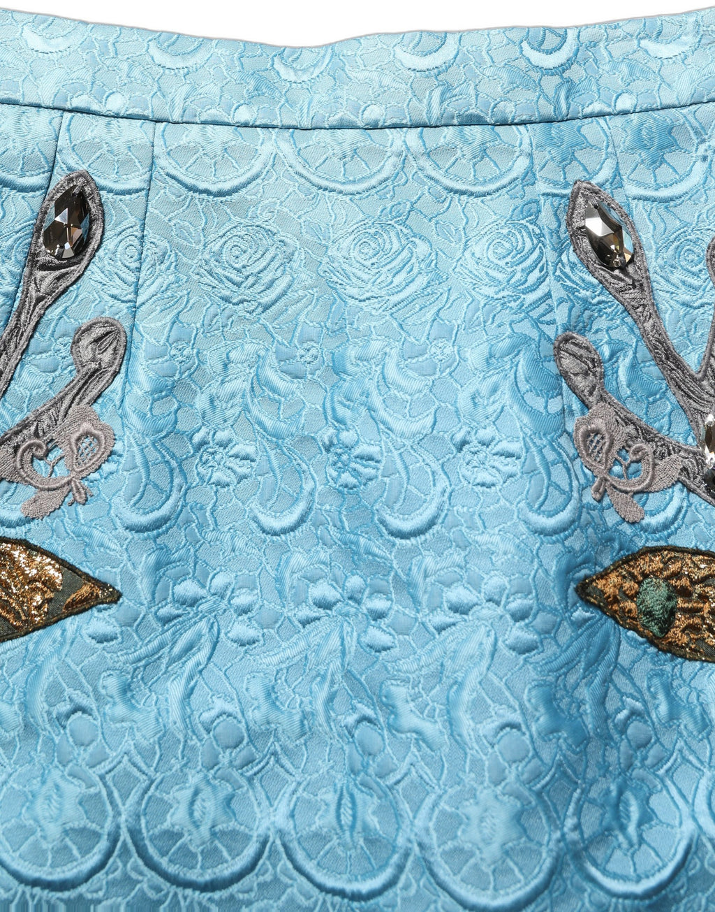 Dolce & Gabbana Blaue Jacquard-Midi-Rock mit Stickerei in A-Linie
