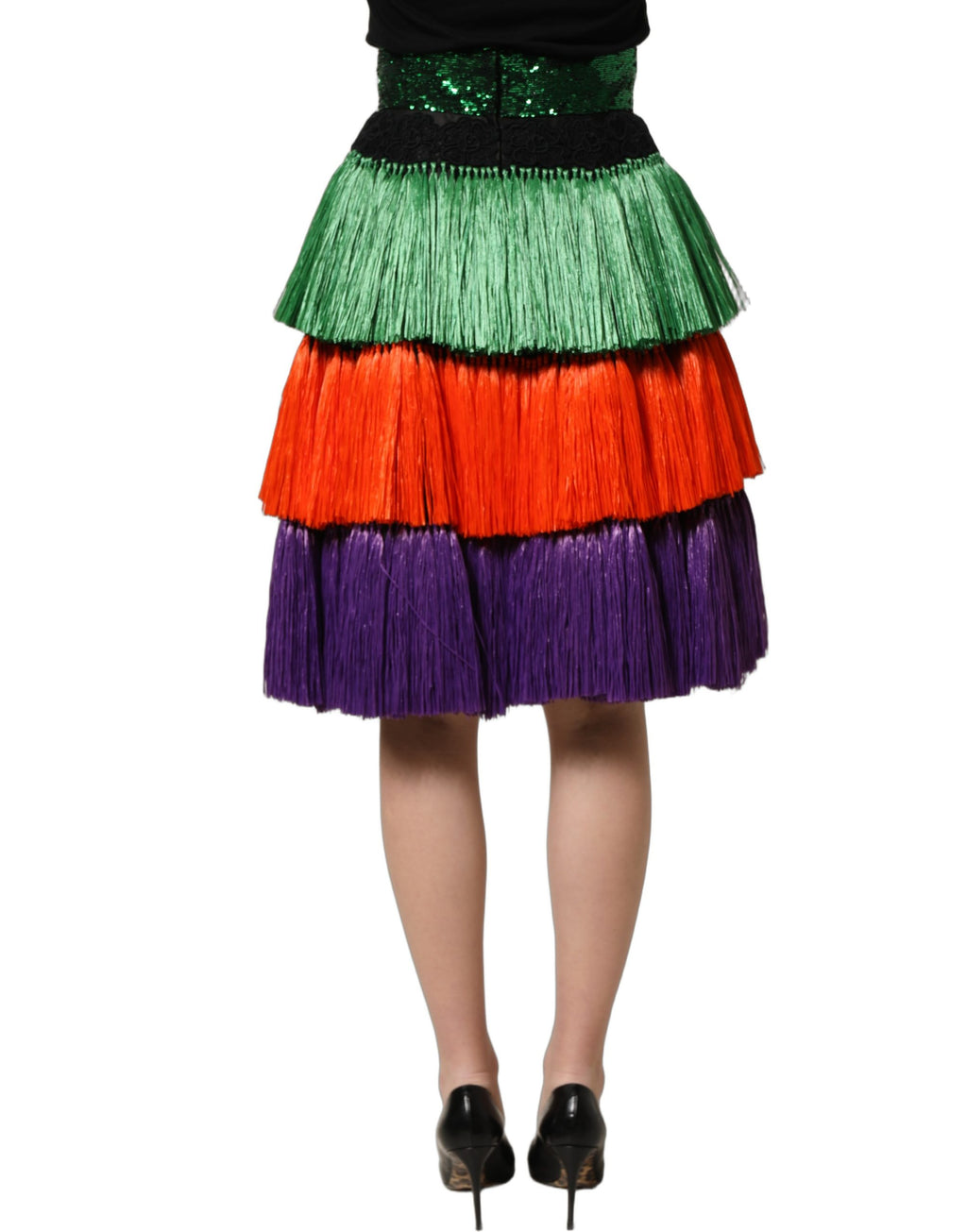 Dolce & Gabbana Rock mit Fransen, hoher Taille und knielangem Schnitt in Multicolor