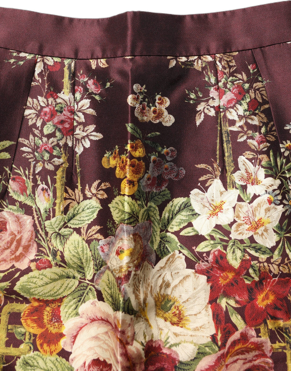 Dolce & Gabbana Minirock mit hoher Taille und A-Linie in Burgunderrot mit Blumenmuster