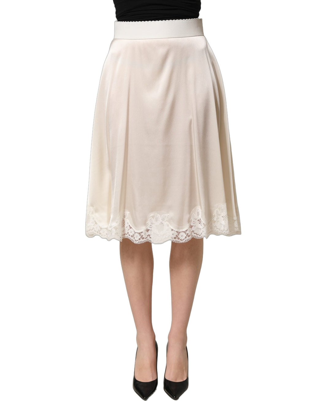 Dolce & Gabbana Rock aus Satin mit Spitzenbesatz in Off-White