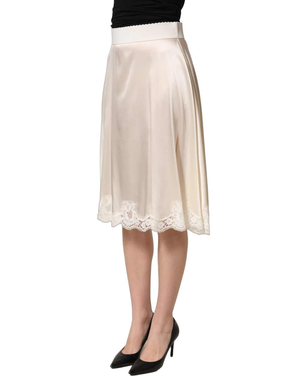 Dolce & Gabbana Rock aus Satin mit Spitzenbesatz in Off-White