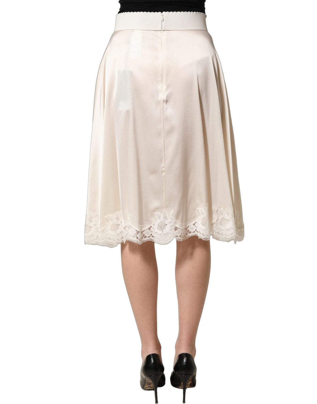 Dolce & Gabbana Rock aus Satin mit Spitzenbesatz in Off-White