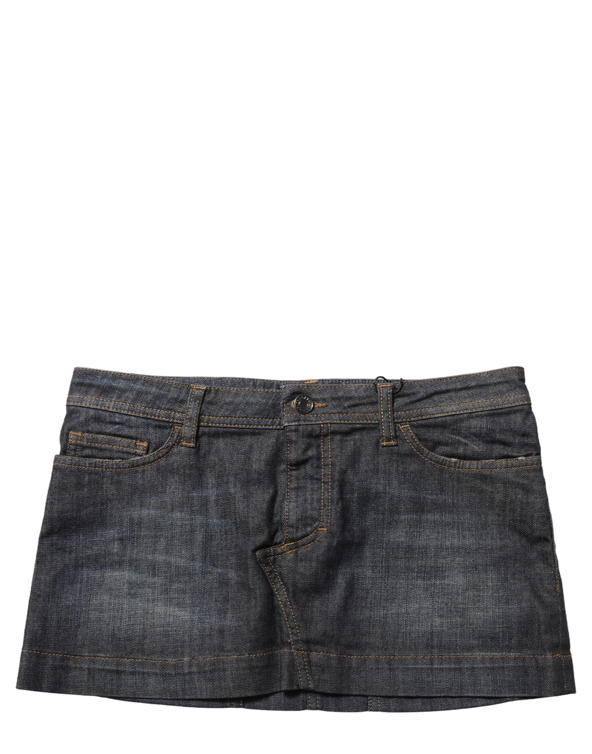 Dolce & Gabbana Schwarzer Denim-Minirock aus Baumwolle mit Spandex und tiefem Bund