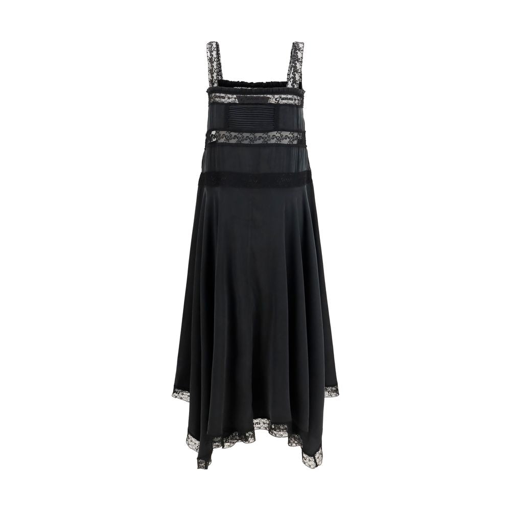 Ganni Schwarzes Seiden-Cocktailkleid