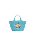 Ganni Blaue Schultertasche aus recycelter Baumwolle