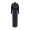 SA SU PHI Schwarzes Seiden-Maxikleid