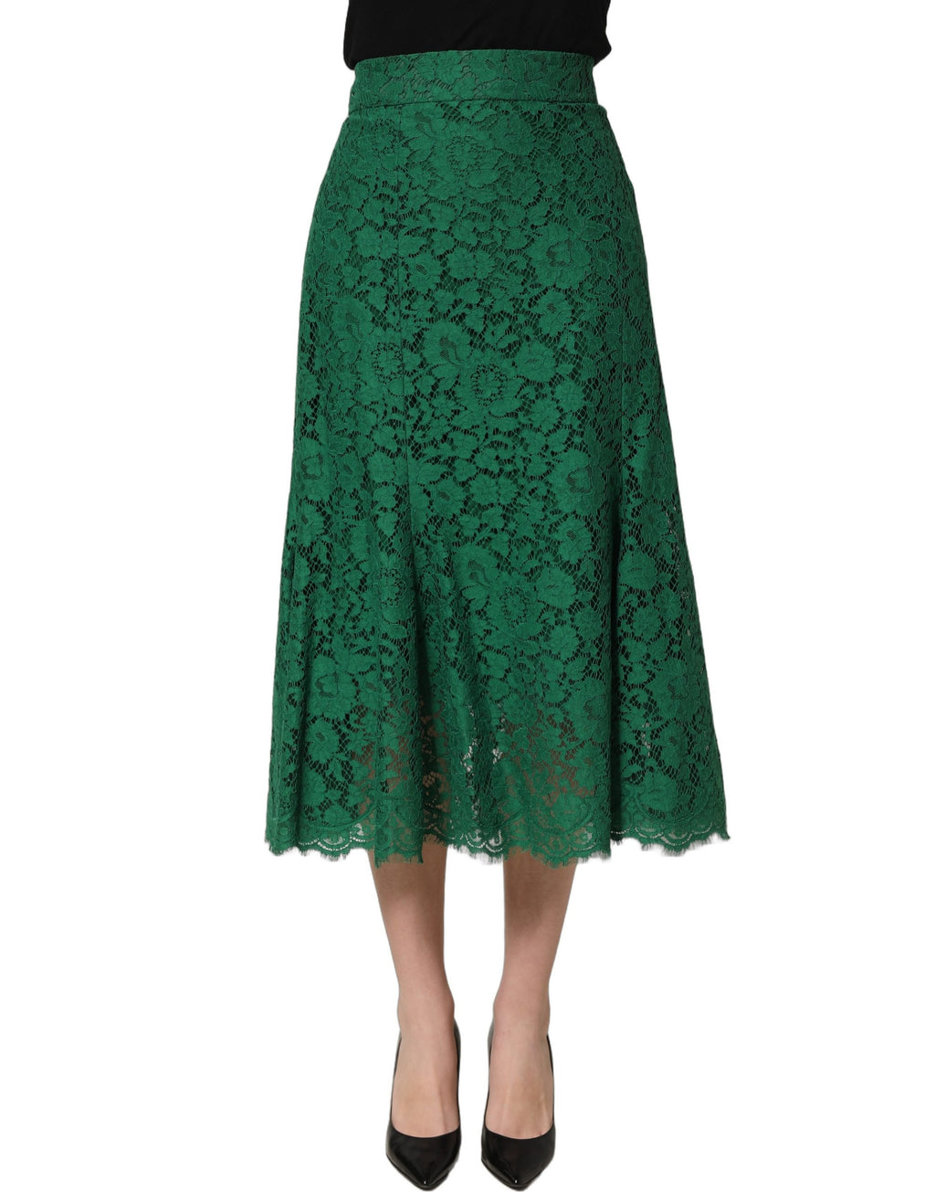 Dolce & Gabbana Grüner Spitzen-Midi-Rock mit hoher Taille im Meerjungfrauen-Schnitt