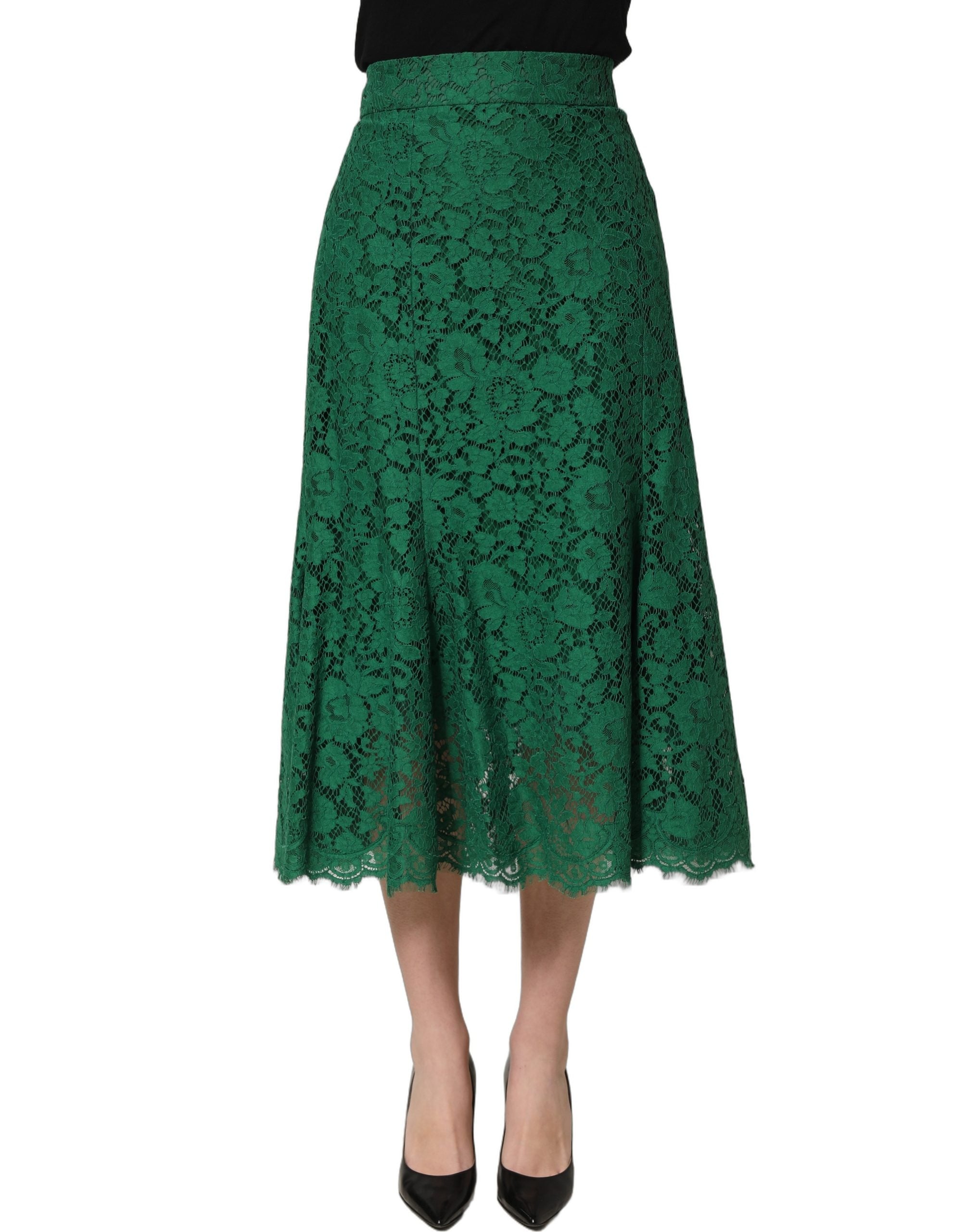 Dolce & Gabbana Grüner Spitzen-Midi-Rock mit hoher Taille im Meerjungfrauen-Schnitt