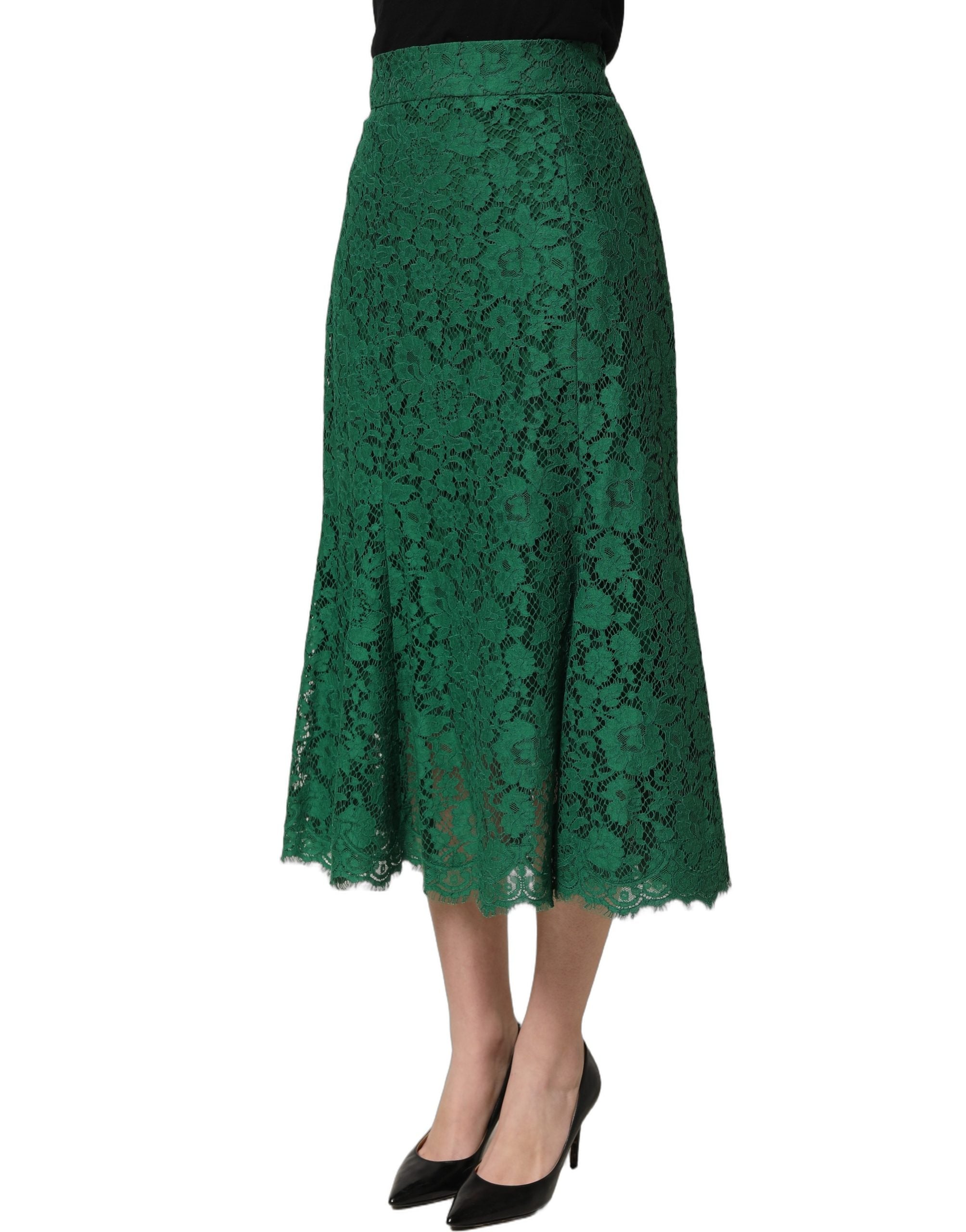 Dolce & Gabbana Grüner Spitzen-Midi-Rock mit hoher Taille im Meerjungfrauen-Schnitt