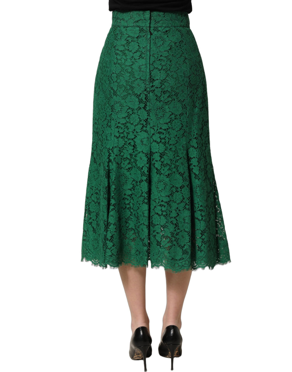 Dolce & Gabbana Grüner Spitzen-Midi-Rock mit hoher Taille im Meerjungfrauen-Schnitt
