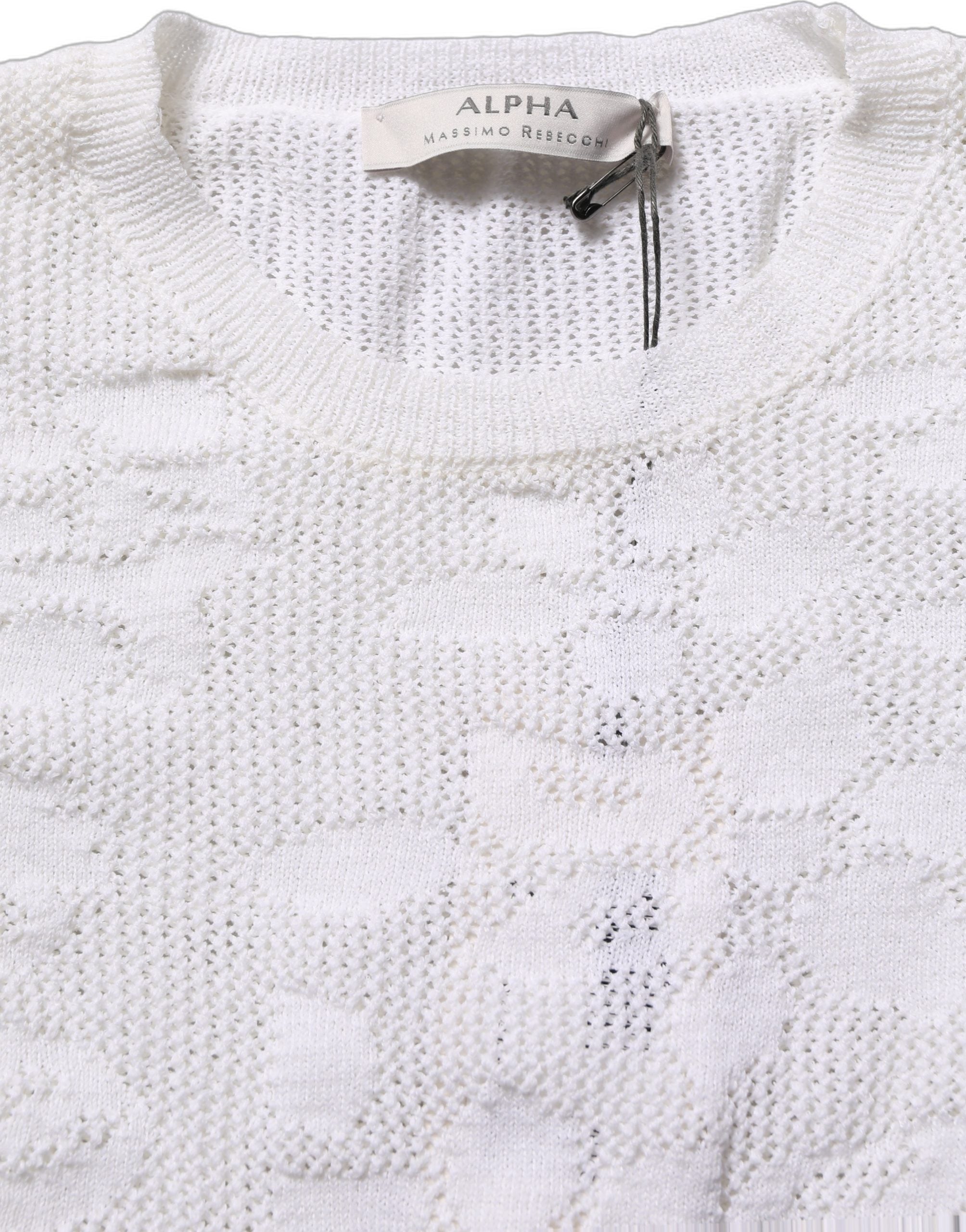 Alpha Studio Weiße Bluse mit Blumen-Spitzenstrick und kurzen Ärmeln