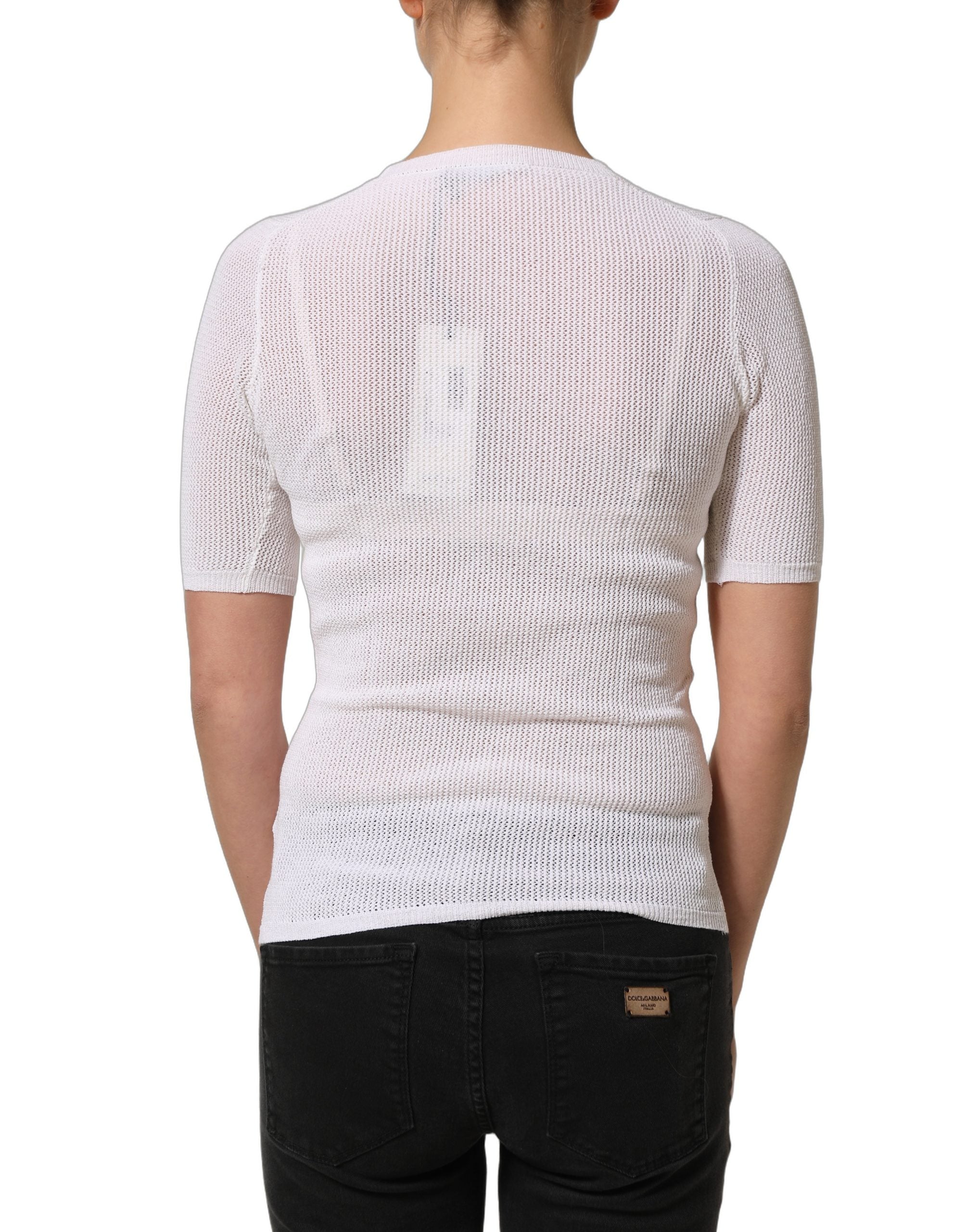 Alpha Studio Weiße Bluse mit Blumen-Spitzenstrick und kurzen Ärmeln