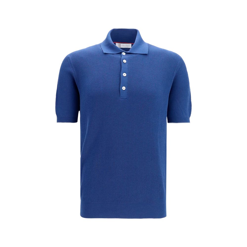 Brunello Cucinelli Blaues Baumwoll-Polohemd
