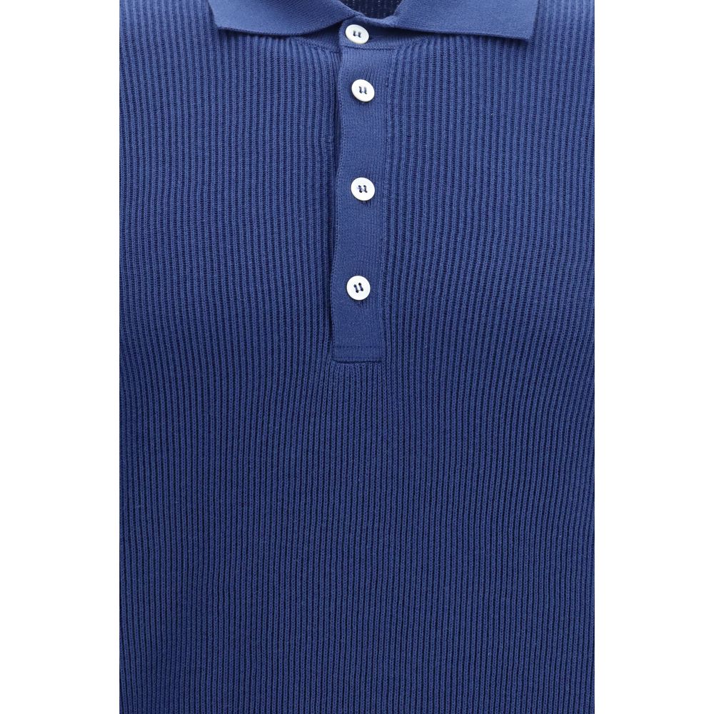 Brunello Cucinelli Blaues Baumwoll-Polohemd