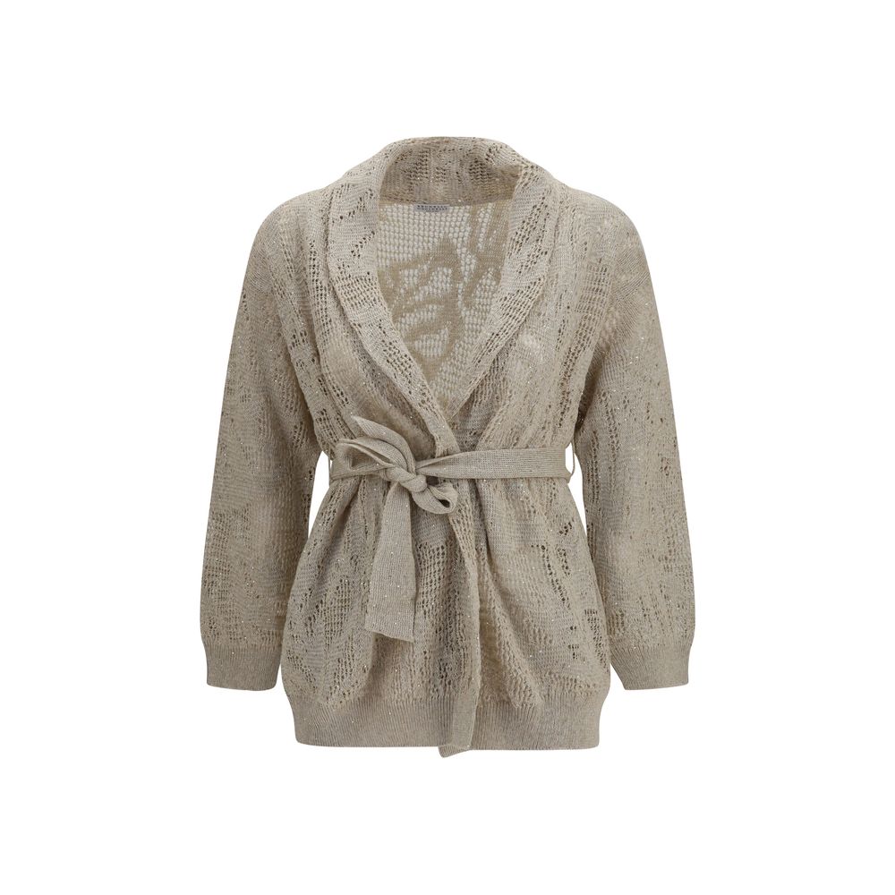 Brunello Cucinelli Beige Leinenstrickjacke