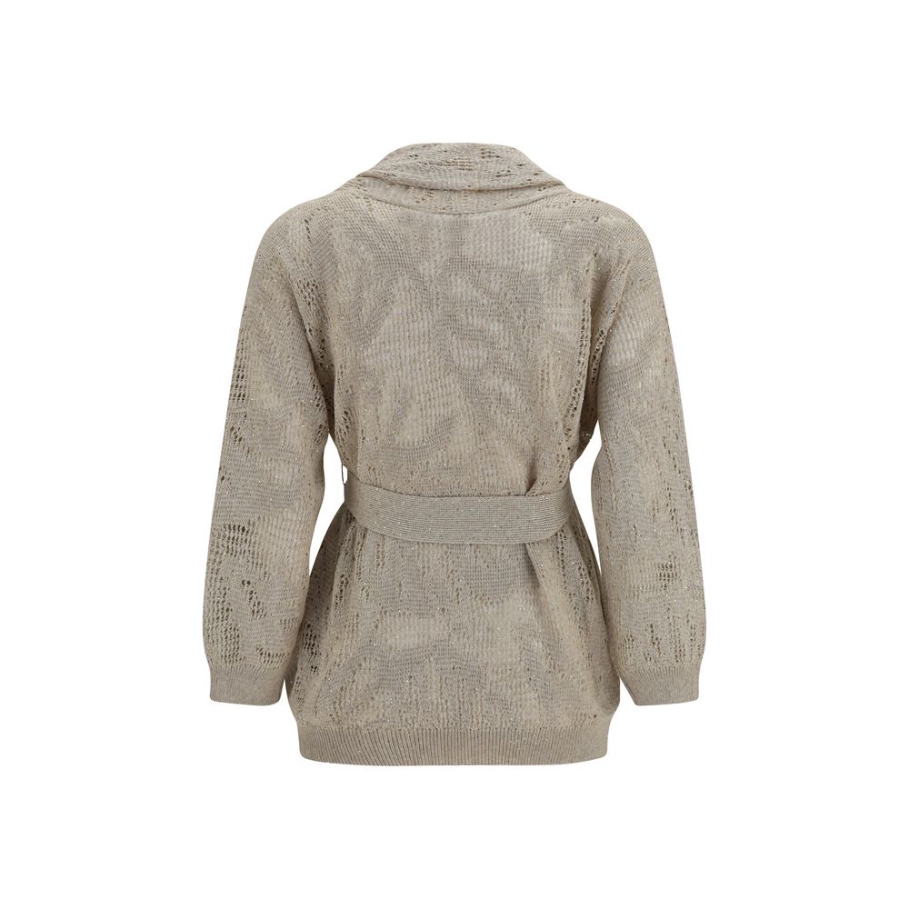 Brunello Cucinelli Beige Leinenstrickjacke
