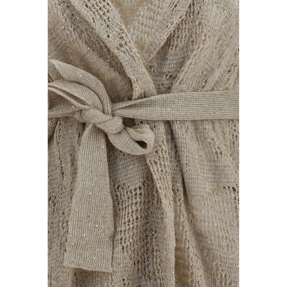 Brunello Cucinelli Beige Leinenstrickjacke