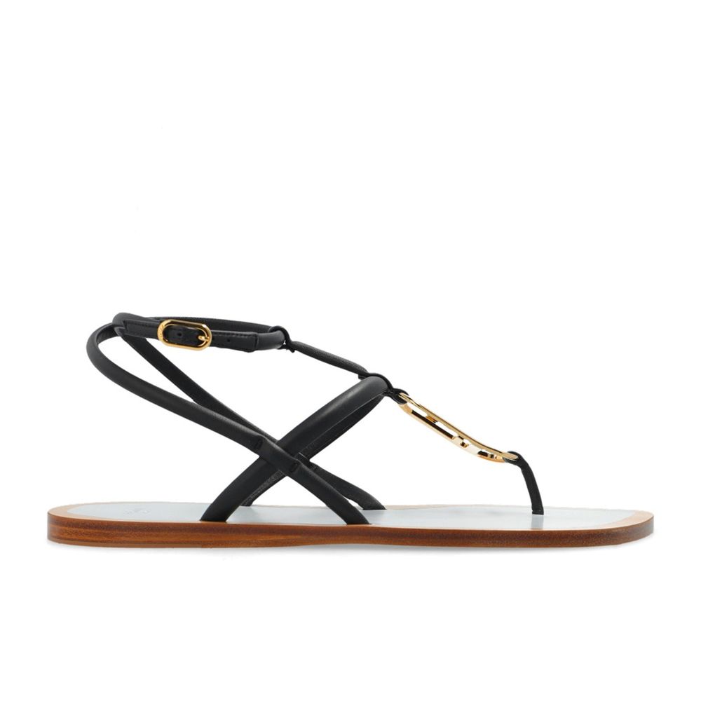 Fendi Schwarze flache Sandalen aus Leder