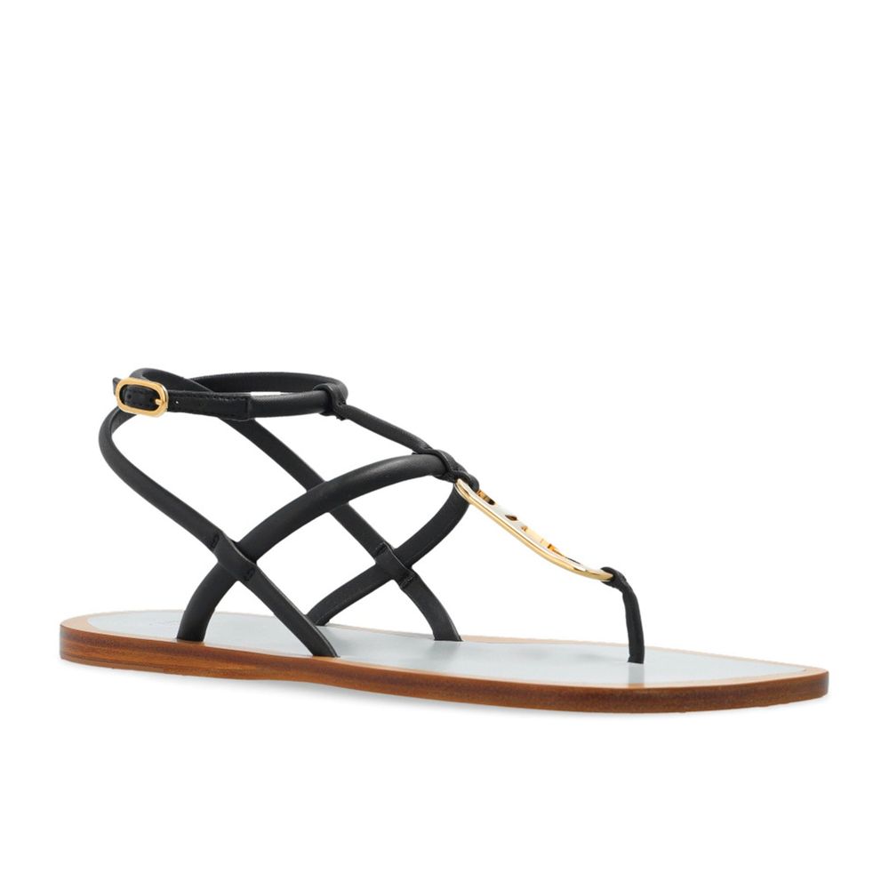 Fendi Schwarze flache Sandalen aus Leder