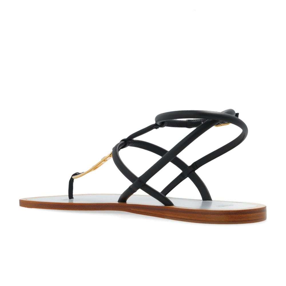 Fendi Schwarze flache Sandalen aus Leder
