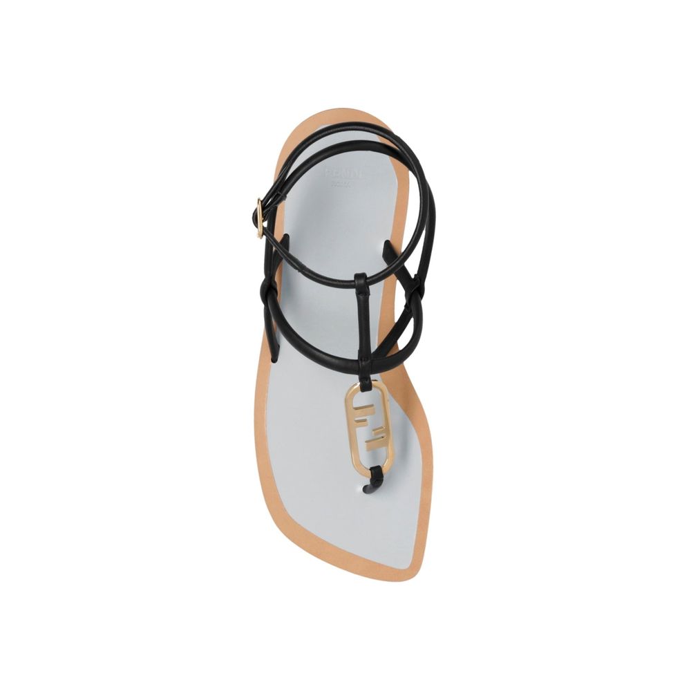 Fendi Schwarze flache Sandalen aus Leder