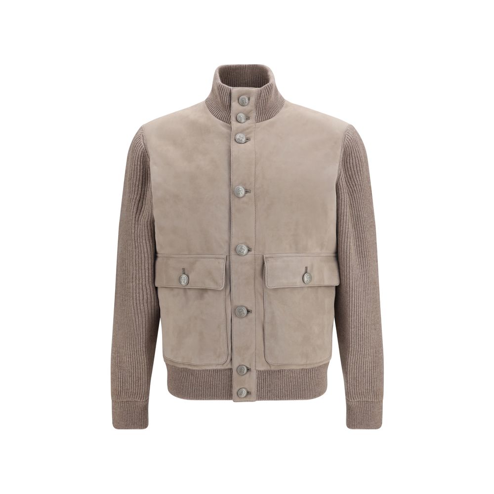Brunello Cucinelli Beige Kalbsleder Bos Taurus Lederjacke