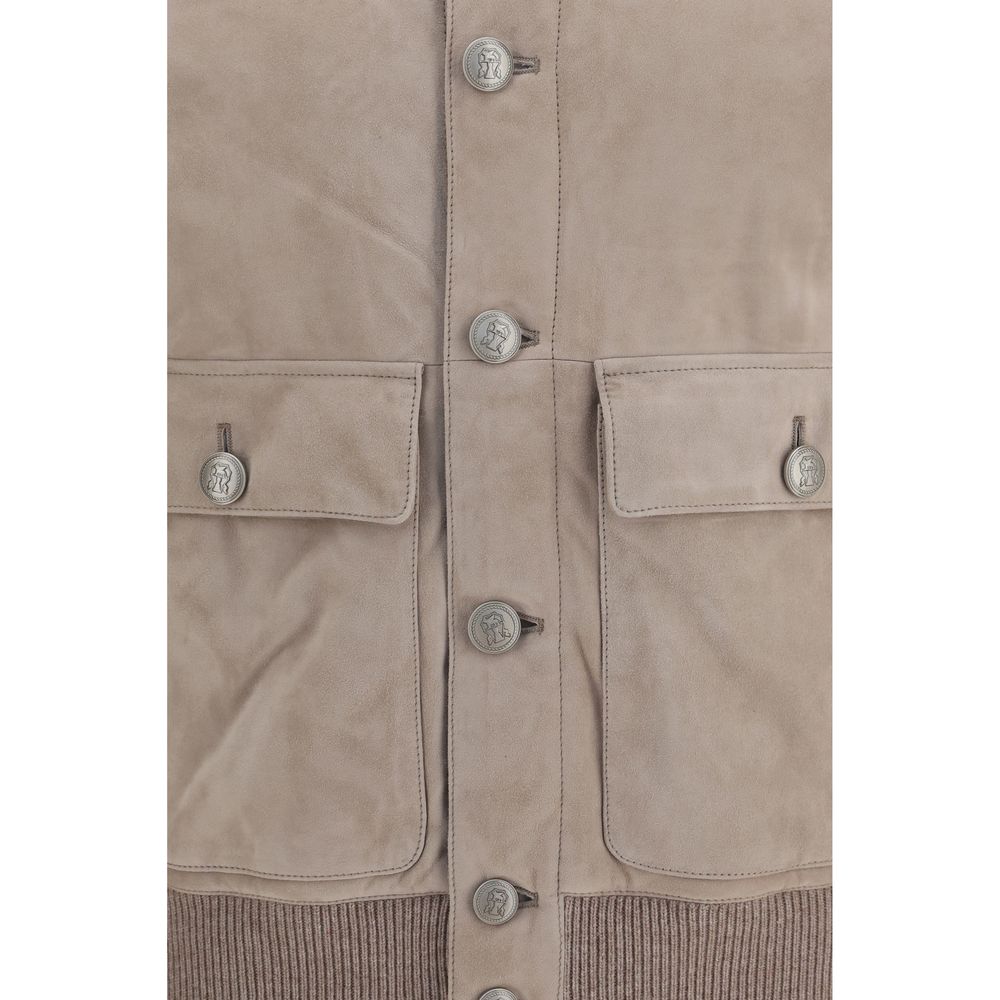 Brunello Cucinelli Beige Kalbsleder Bos Taurus Lederjacke