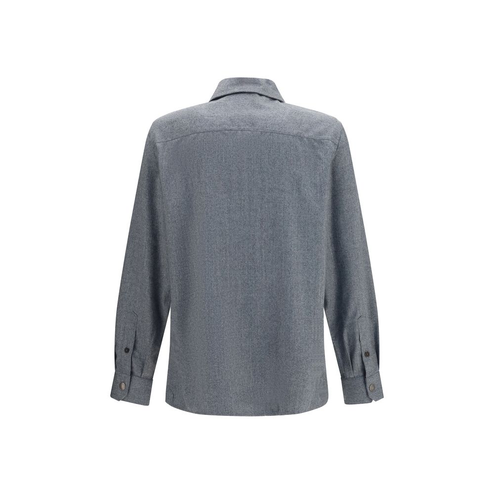 Brunello Cucinelli Graues Hemd aus Lammwolle Oves Aries