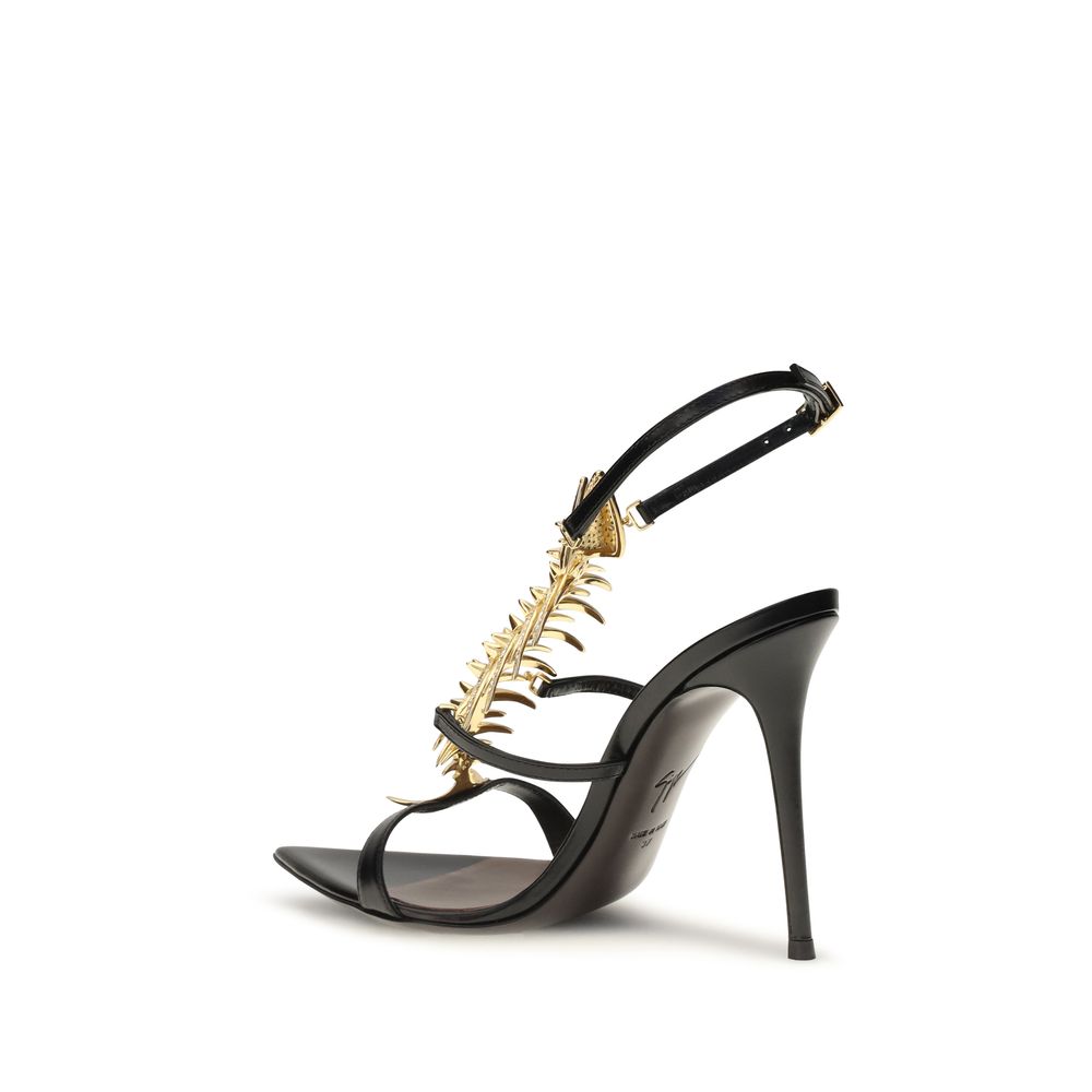 Giuseppe Zanotti Schwarze Bos Taurus Kalbsleder-Sandalen mit Stilettoabsatz