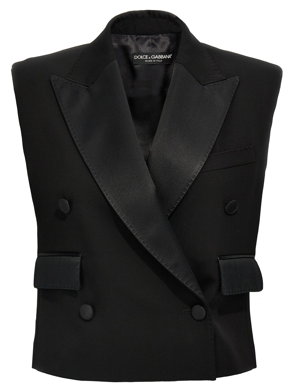 Dolce & Gabbana Schwarze ärmellose Seidenjacke