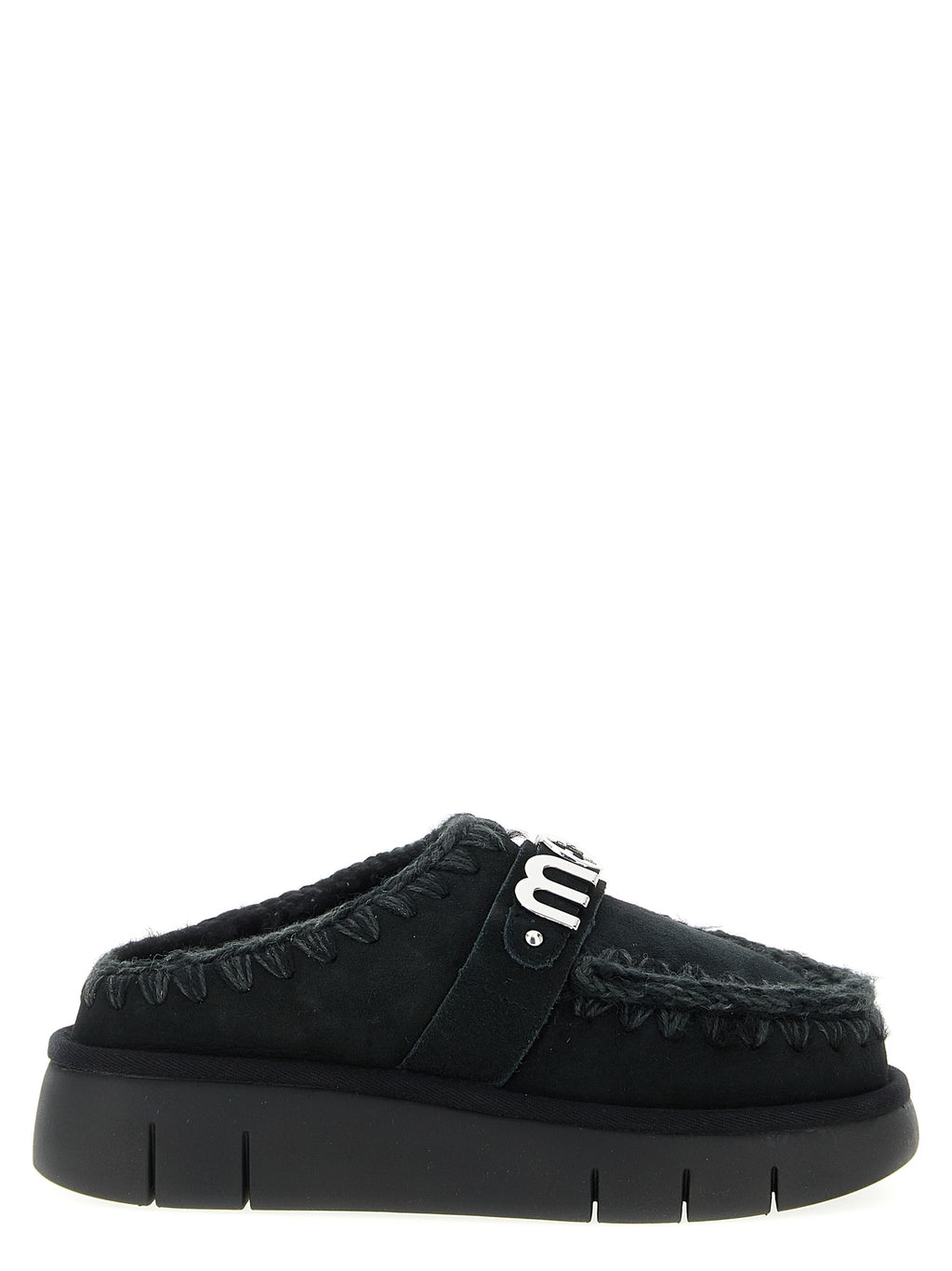 Mou Schwarze Lammleder-Clogs