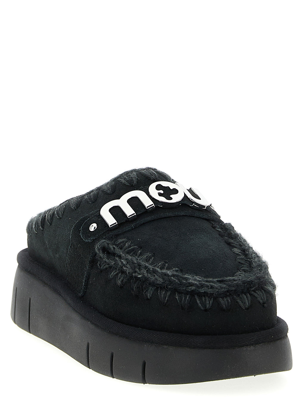 Mou Schwarze Lammleder-Clogs