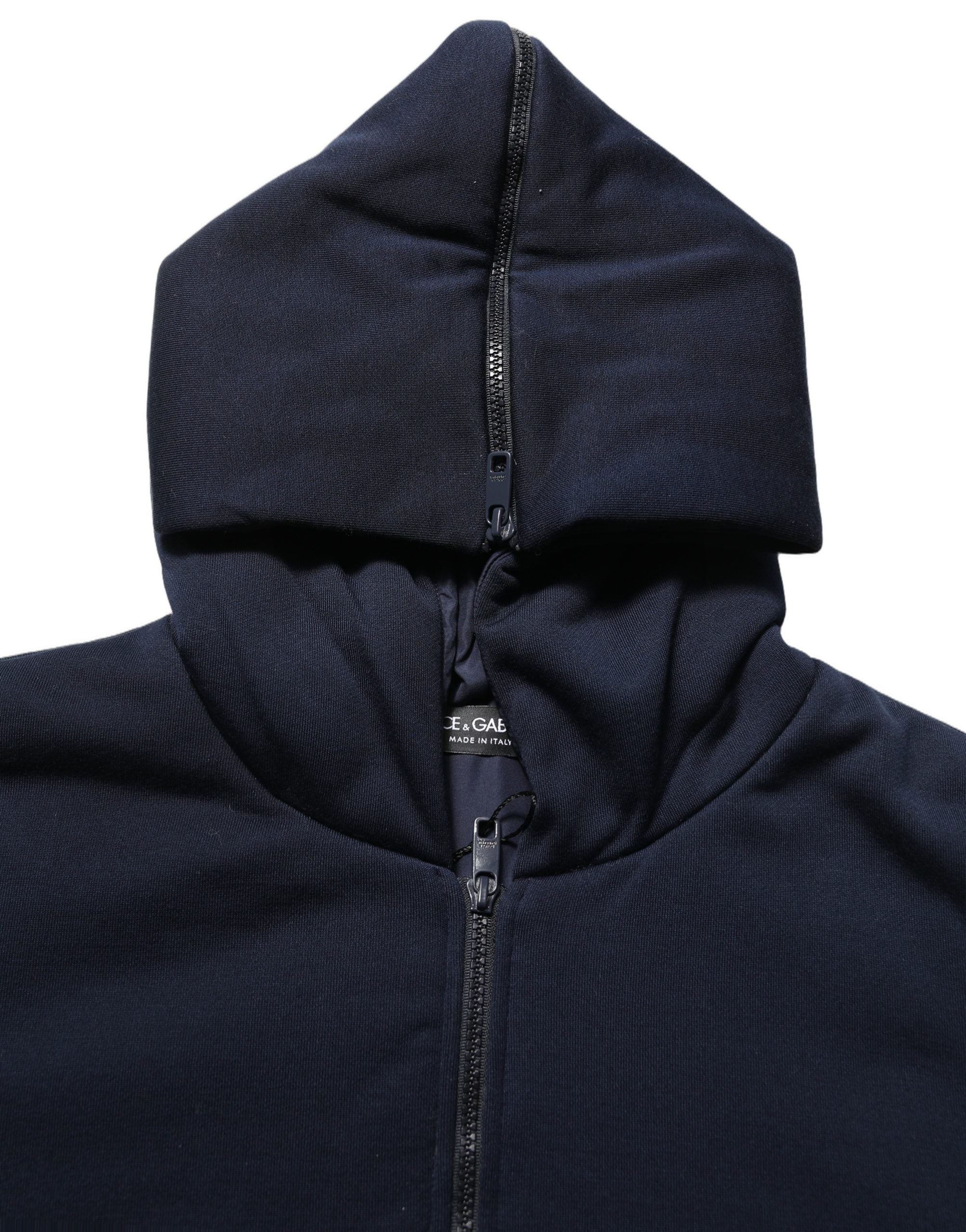 Dolce & Gabbana Schwarze Kapuzen-Bomberjacke aus Baumwolle mit durchgehendem Reißverschluss