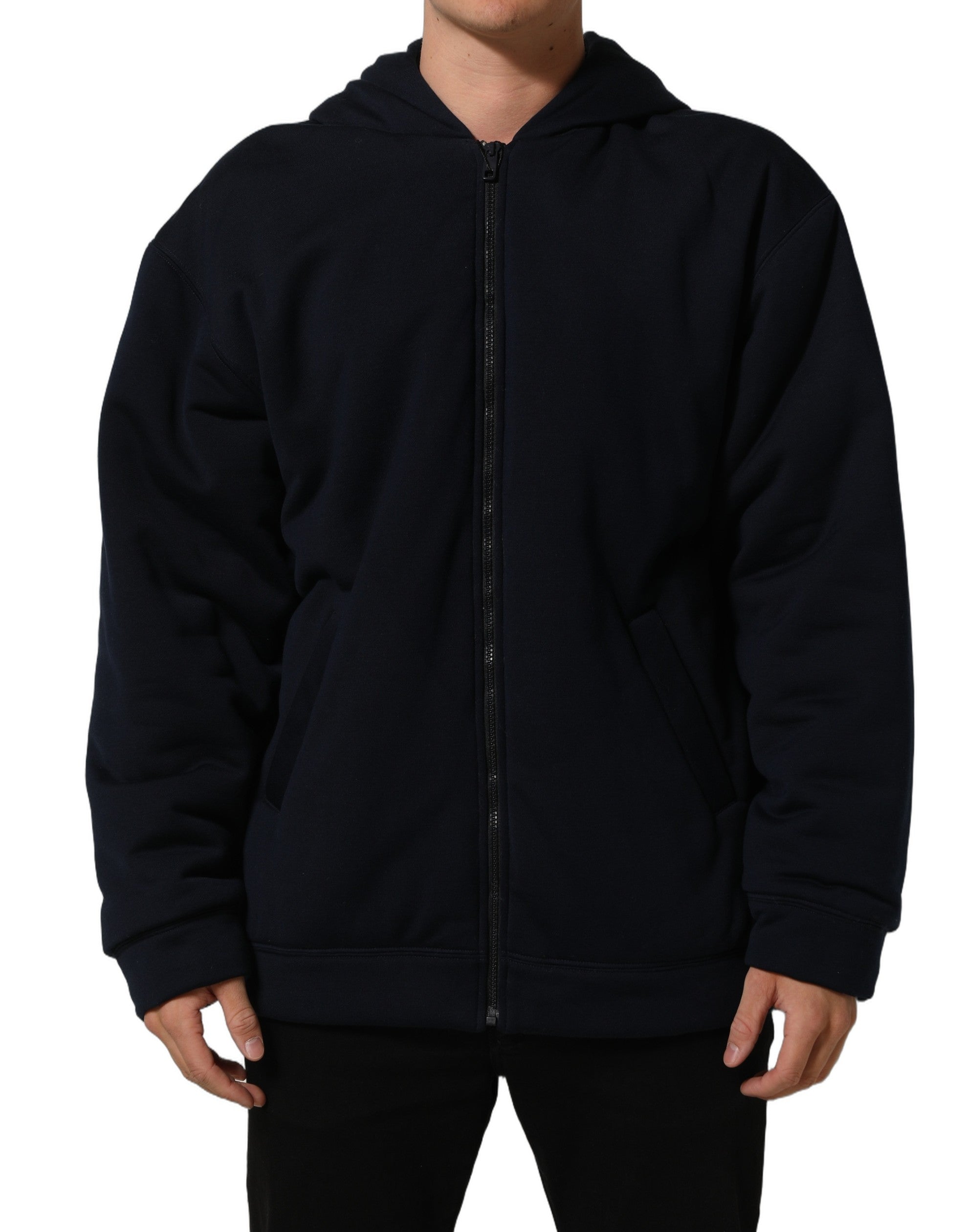Dolce & Gabbana Schwarze Kapuzen-Bomberjacke aus Baumwolle mit durchgehendem Reißverschluss