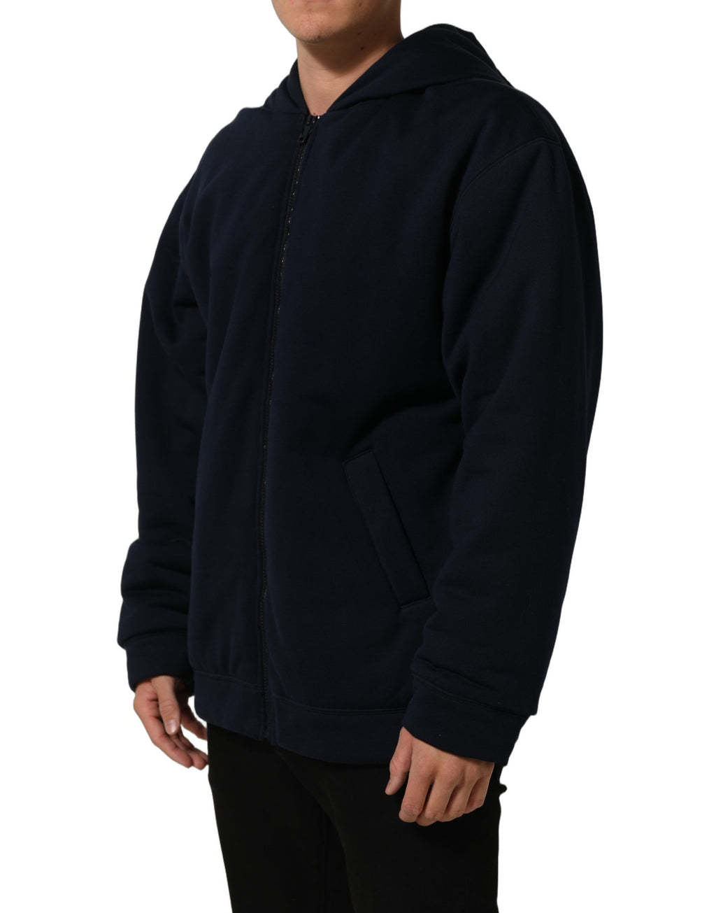 Dolce & Gabbana Schwarze Kapuzen-Bomberjacke aus Baumwolle mit durchgehendem Reißverschluss